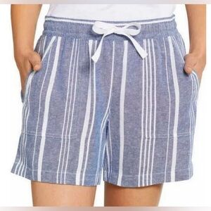 Nautica Ladies' Linen Blend Pull-On Short, Blue White Stripes, Small